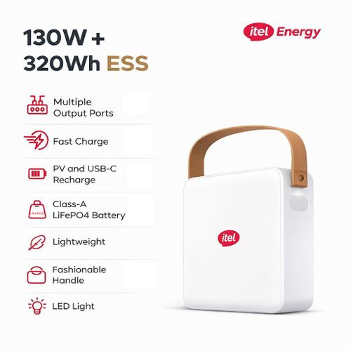 ITEL IESS-320T Portable Power Station 320Wh 100000mAh – 130W DC Output with 65W Type-C Fast Charging