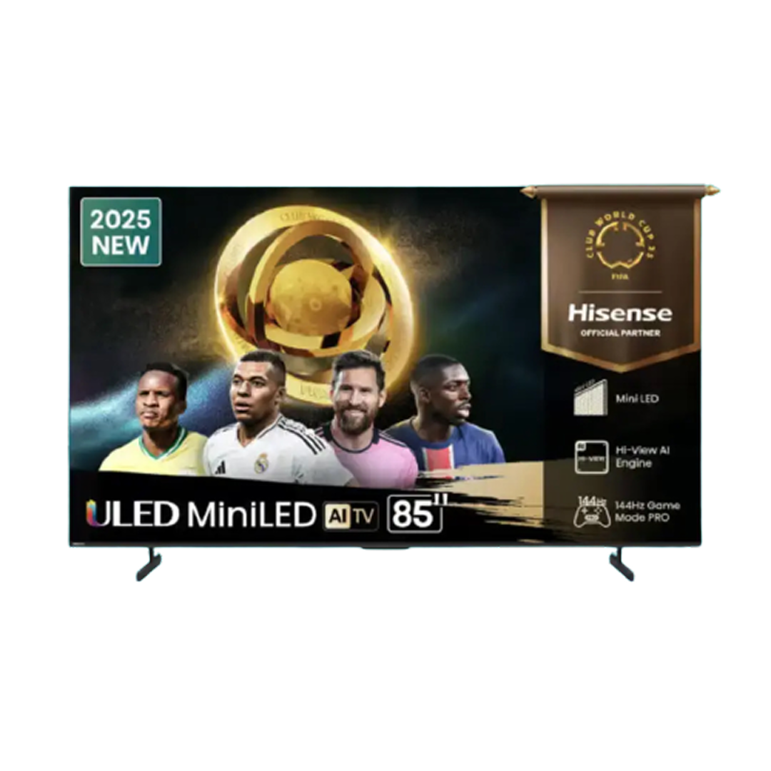 Hisense 85 ULED TV,VIDAA VOICE ,HI-VIEW AI ENGINE,14.4HZ GAME MODE PRO ,BUILT IN SUBWOOFER,4HDMI,2 USB ,FREE WALL BRACKET