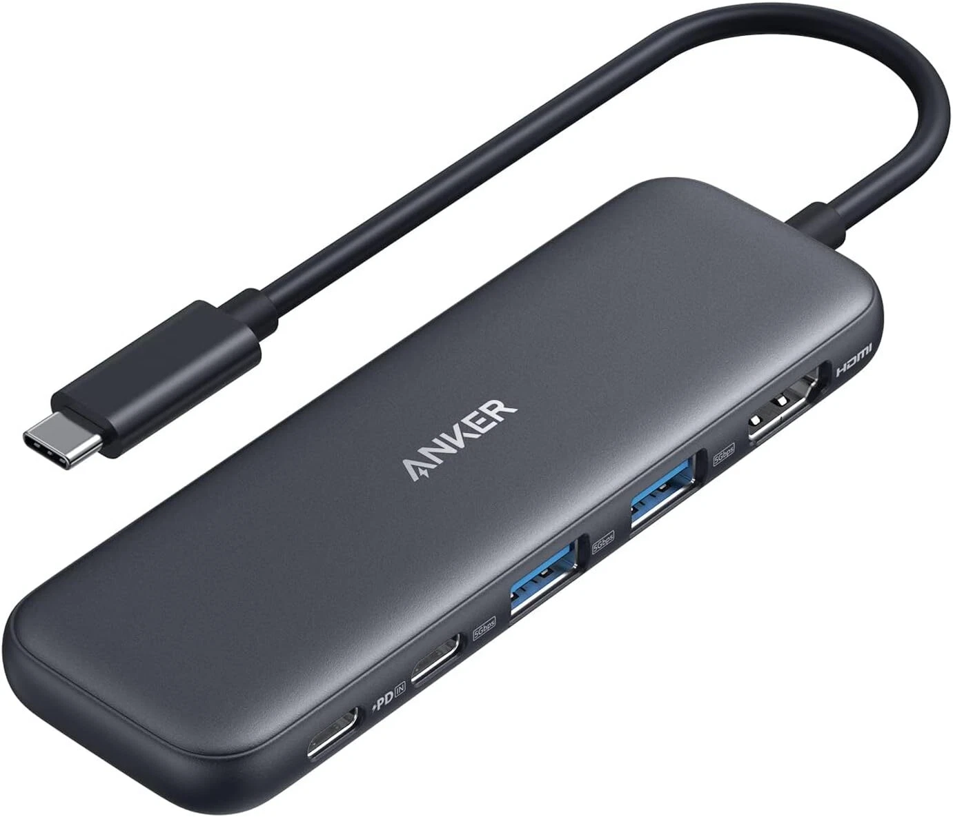 Anker USB-C Hub, 5-in-1 Hub for Laptops, 4K HDMI Multiport Adapter – Gray | A8355H11