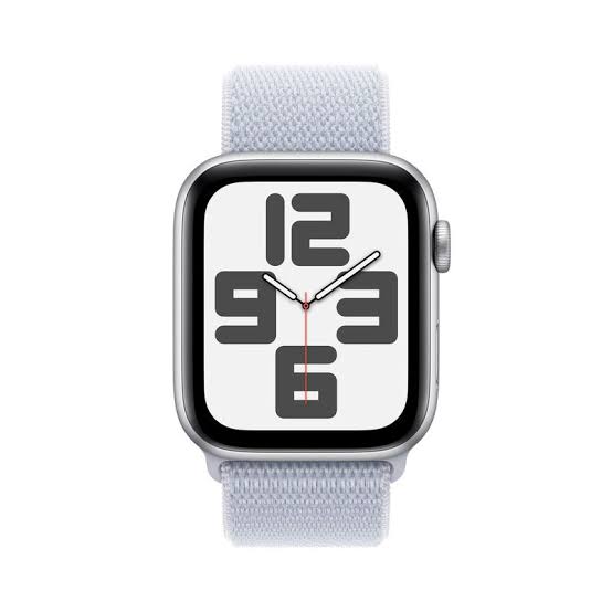 Apple Watch SE (GPS, 40mm) featuring a Silver Aluminum Case and a Blue Cloud Sport Loop-MXEE3QA/A
