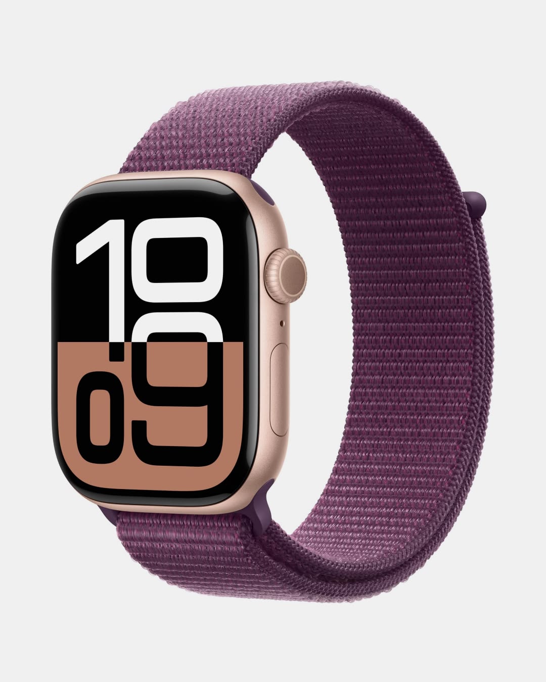 Apple Watch Series 10 GPS 46mm Rose Gold Aluminum Case with Plum Sport Loop-MWWV3QA/A