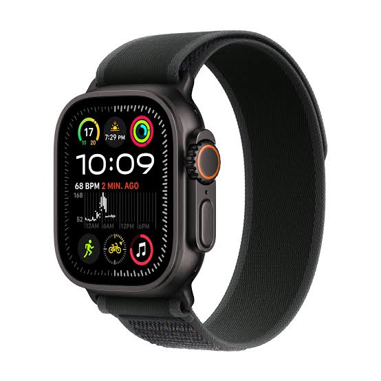 Apple Watch Ultra 2, 49mm Black Titanium Case with Black Trail Loop (S/M)-MX4U3QA/A