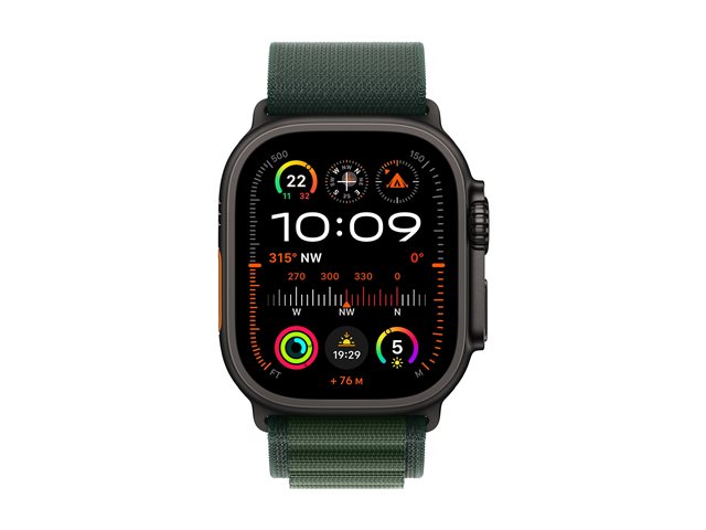 Apple Watch Ultra 2 (GPS + Cellular, 49mm) Black Titanium Case with Dark Green Alpine Loop - Small-MX4Q3QA/A