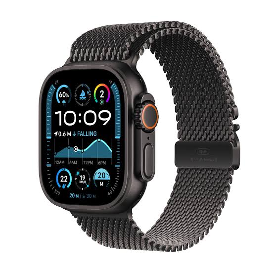 Apple Watch Ultra 2 (GPS + Cellular, 49mm) configured with a Black Titanium Case and a Black Titanium Milanese Loop (Size Small)-