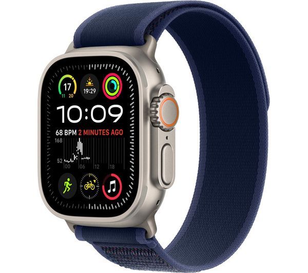 Apple Watch Ultra 2 (2024) with a 49mm Natural Titanium Case and a Blue Trail Loop (Size S/M), featuring GPS + Cellular connectivity-MX4J3QA/A
