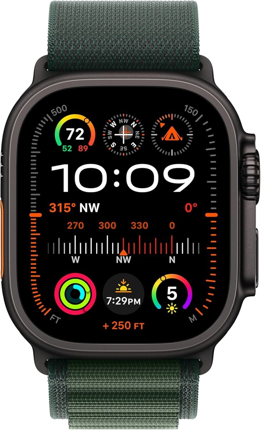 Apple Watch Ultra 2 (GPS + Cellular, 49mm) Black Titanium Case with Dark Green Alpine Loop-Medium-