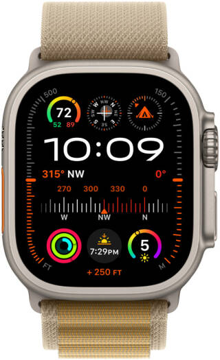  Apple Watch Ultra 2 (2024) featuring a 49mm Natural Titanium Case paired with a Tan Alpine Loop in size Large-MX4H3QA/A