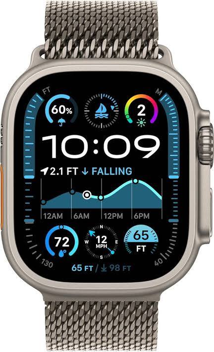 Apple Watch Ultra 2 GPS + Cellular 49mm Natural Titanium Case with Natural Titanium Milanese Loop (Medium)-MX5R3QA/A