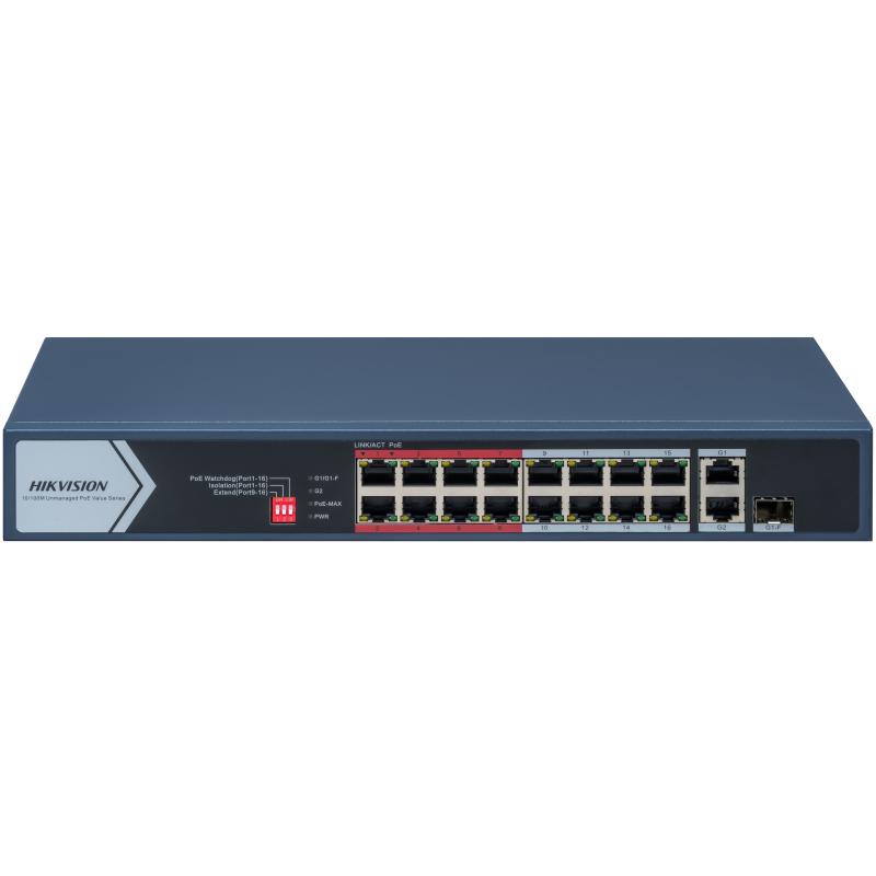 16 Port Unmanaged POE Switch, 100 Mbps-DS-3E0318P-E/M(C)