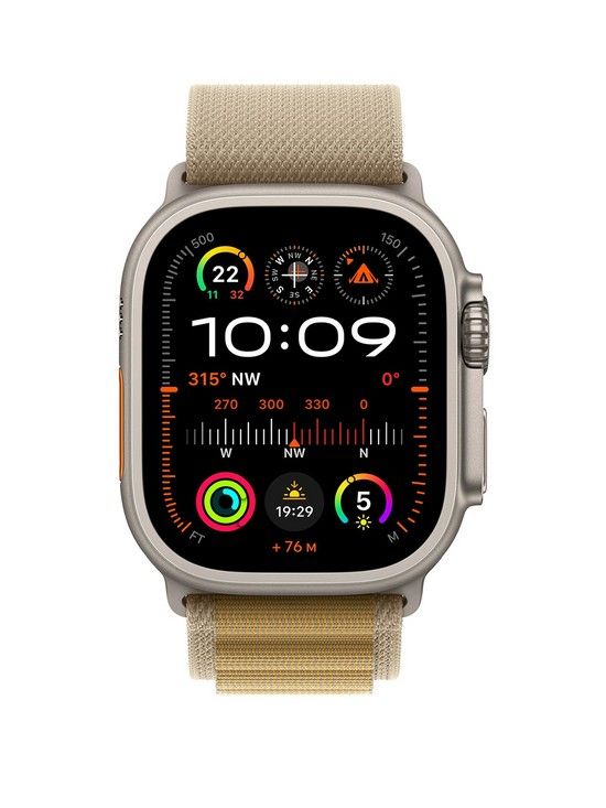 Apple Watch Ultra 2 (2024) with a 49mm Natural Titanium Case and a Tan Alpine Loop (Size Medium)-